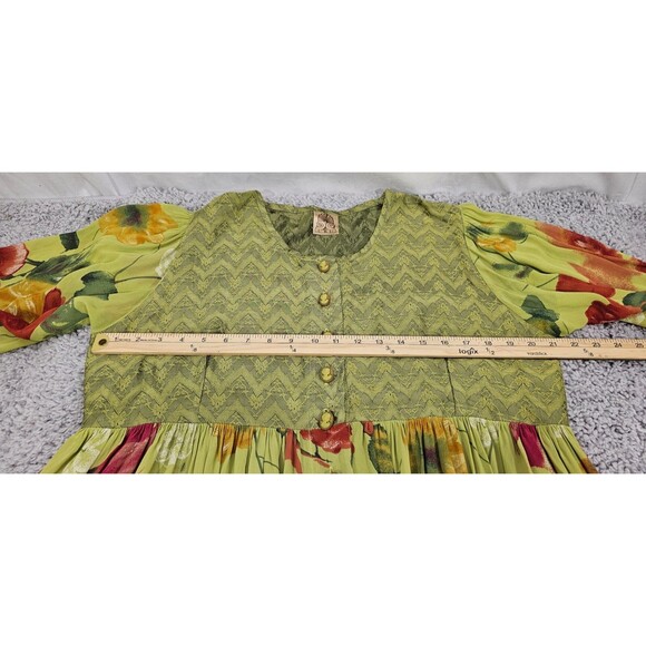 Vintage URU Womens Silk Maxi Dress Floral Kimono Duster Green Boho Art Rare OS - Picture 12 of 15